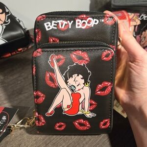 Betty Boop Faux Leather Clutch Cross Body  Black and Red